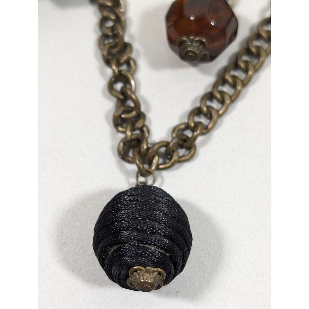 Simply Vera Wang Bronze Tone Brown Black Chunky Charm Layered Chain Necklace 24" - Picture 3 of 14
